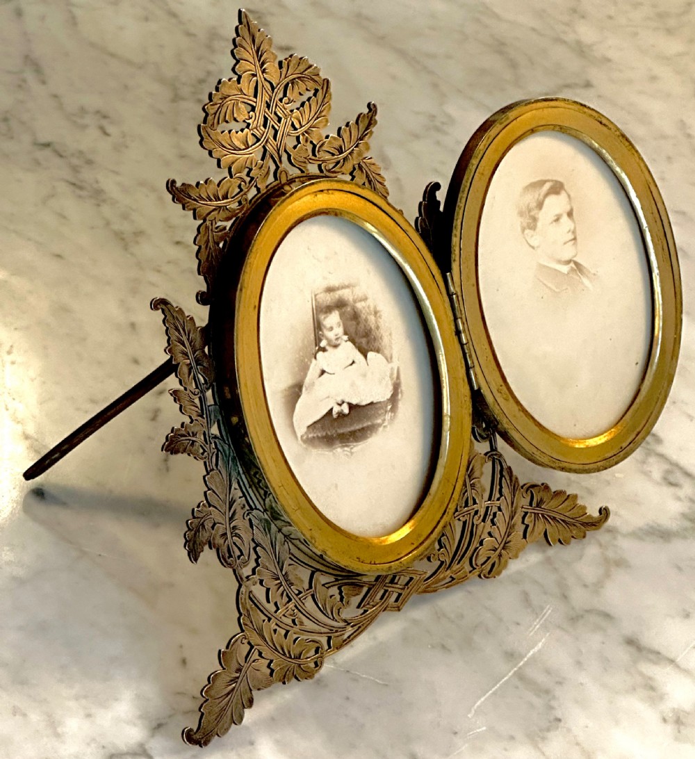 Victorian Brass Easel Double Photo Frame