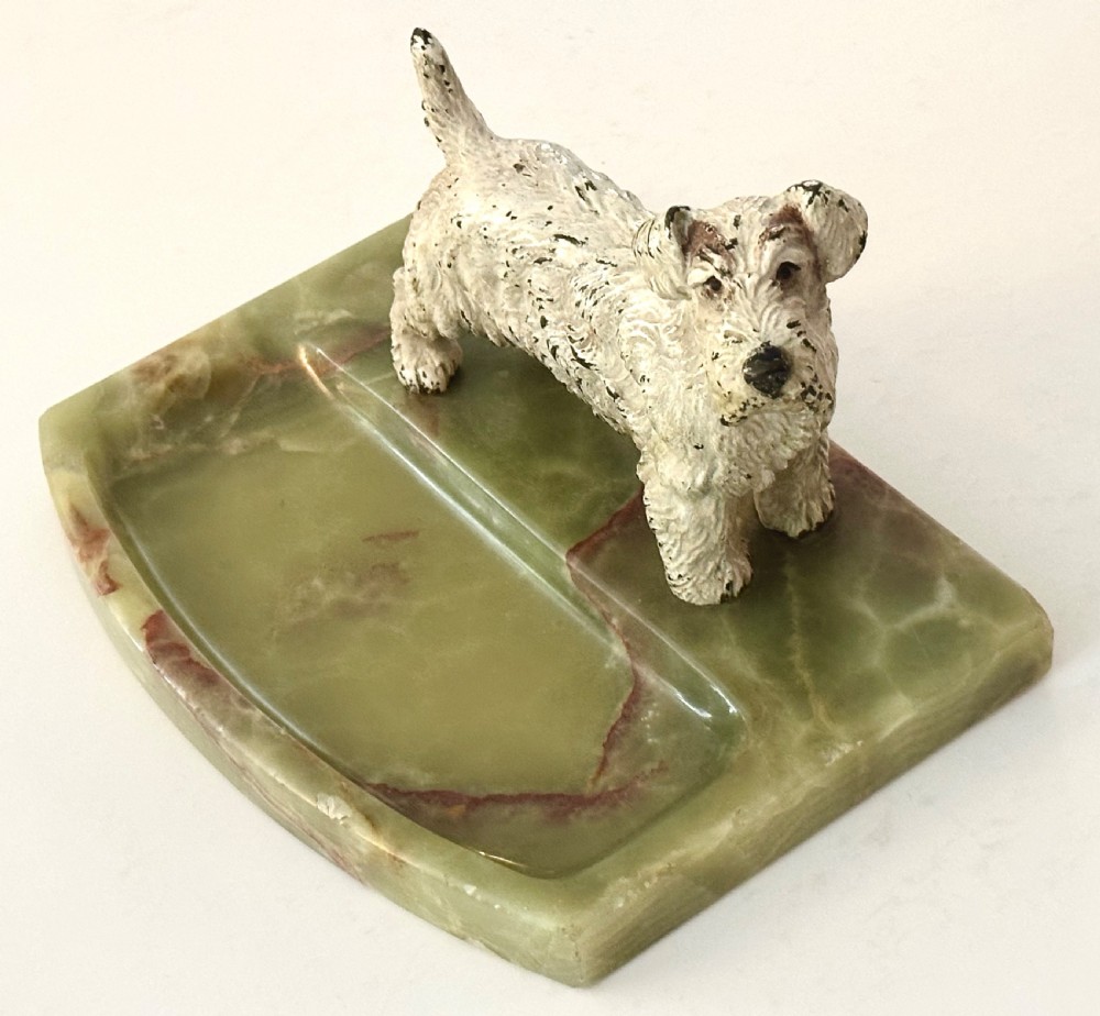 Art Deco Onyx Desk stand with Cold Painted Bronze Dog View II