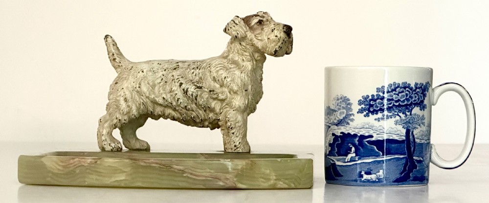 Art Deco Onyx Desk stand with Cold Painted Bronze Dog View VII