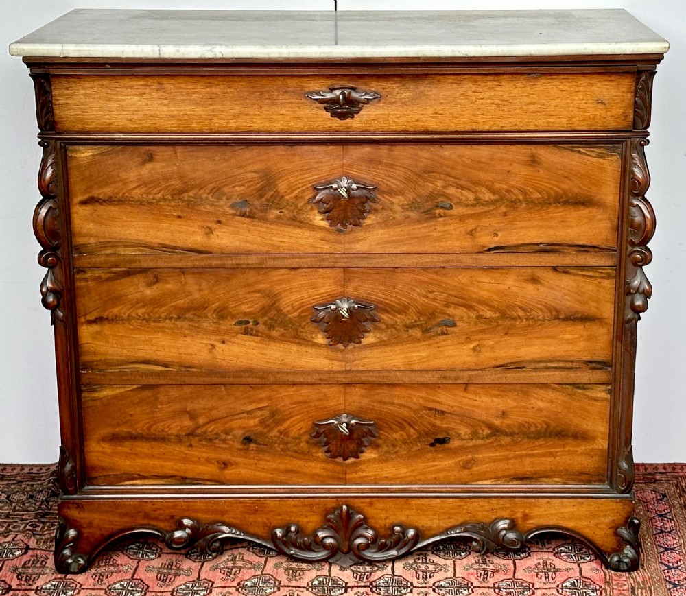 French Walnut Chest of Drawers with Marble Top