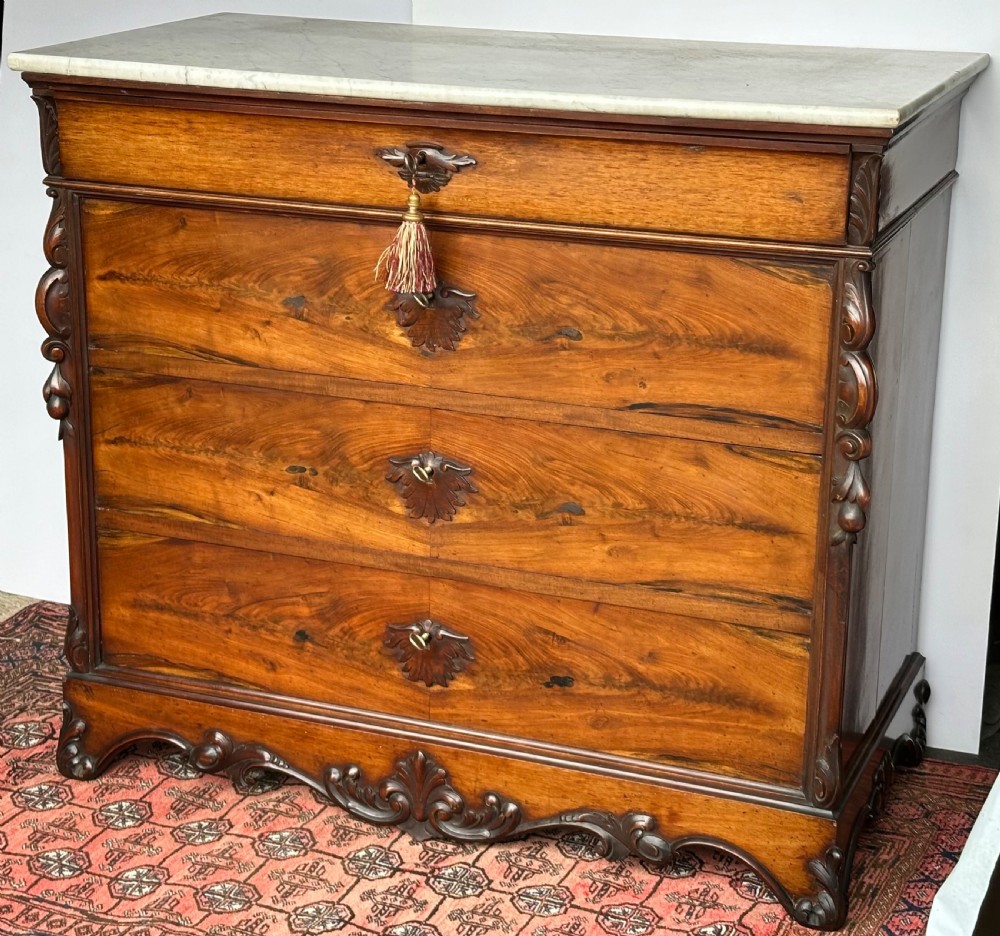 French Walnut Chest of Drawers with Marble Top View II