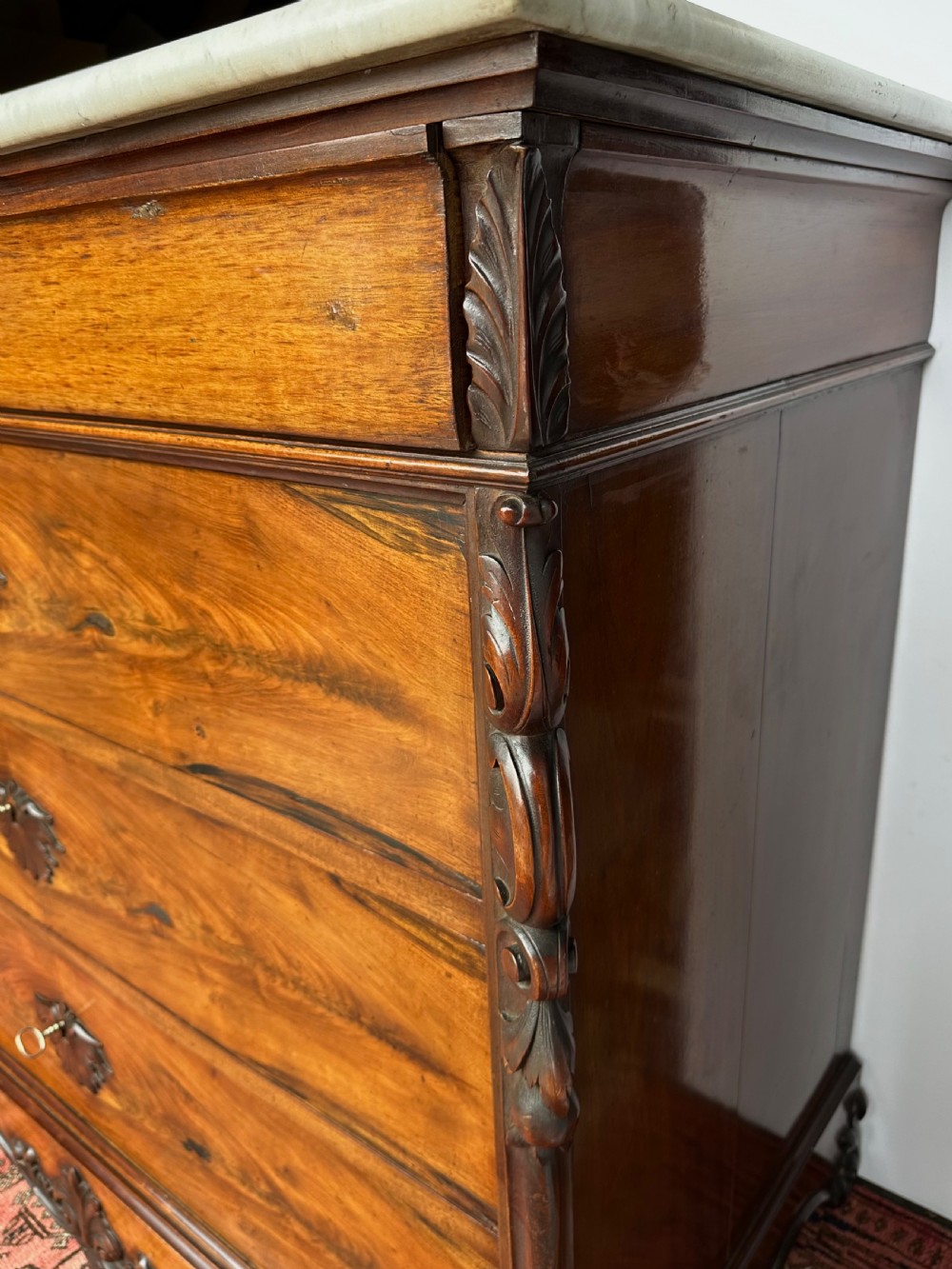 French Walnut Chest of Drawers with Marble Top View VII