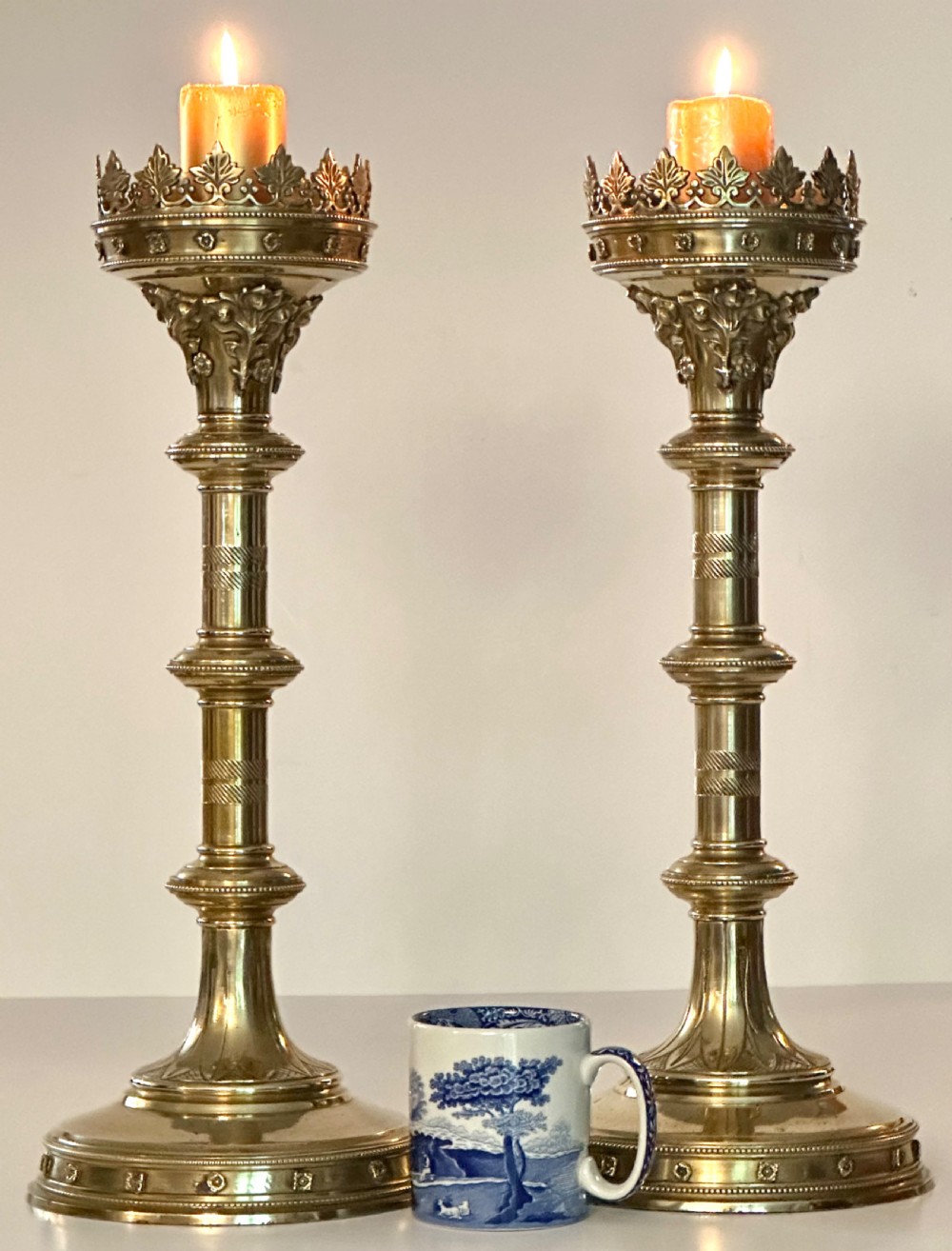 Pair of Brass Ecclesiastical Candlesticks View II