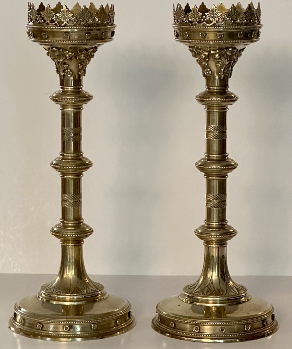 Pair of Brass Ecclesiastical Candlesticks View IV