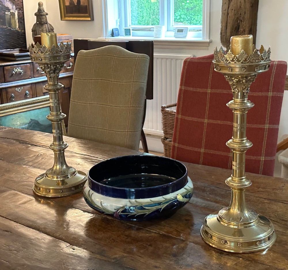 Pair of Brass Ecclesiastical Candlesticks View IX