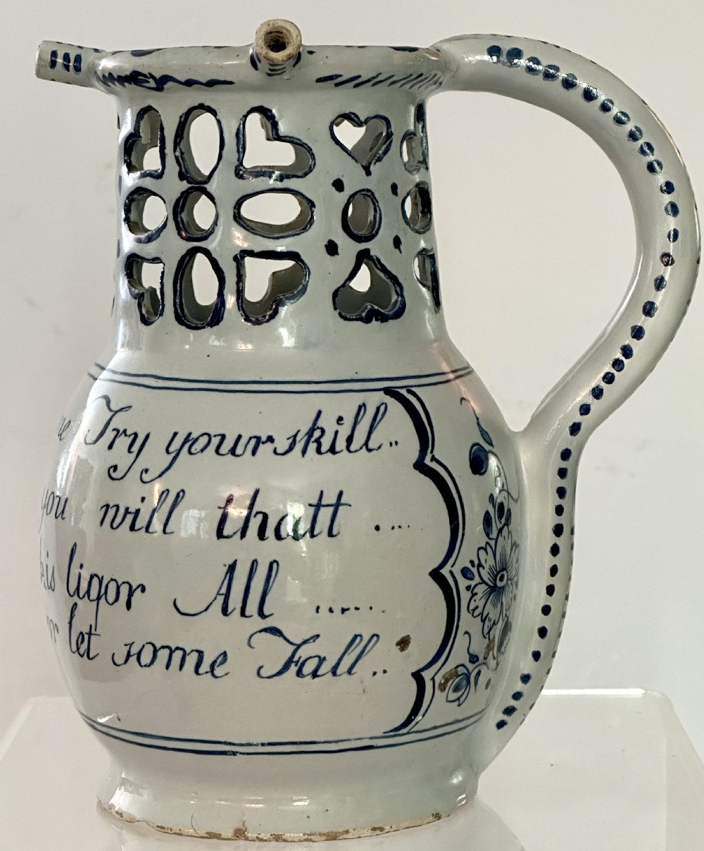  18th Century English Delftware Puzzle Jug. View II