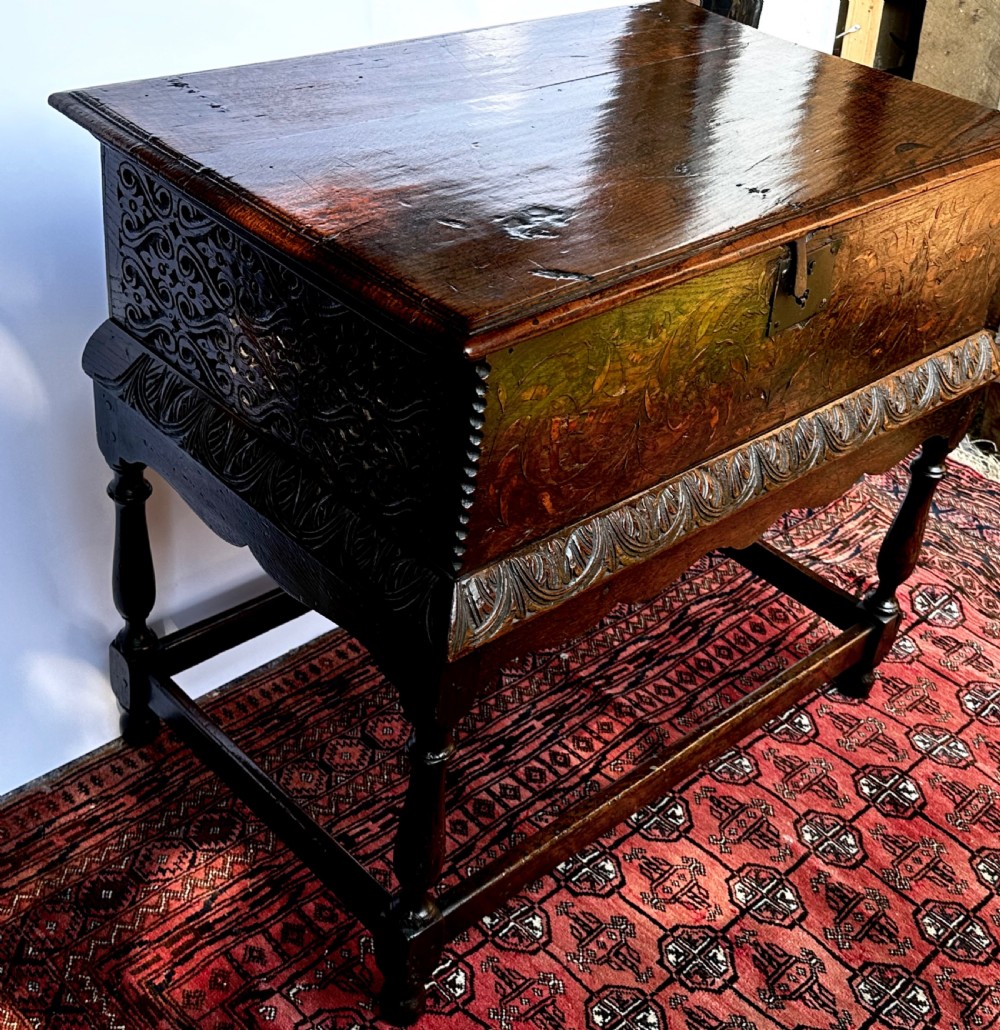 17th Century Oak Bible Box on Later Stand View III