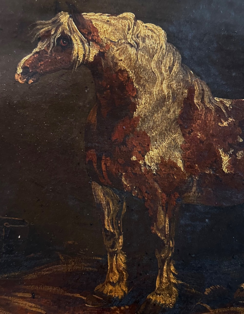 Naive Oil on Canvas depicting a Horse in a Stable View III