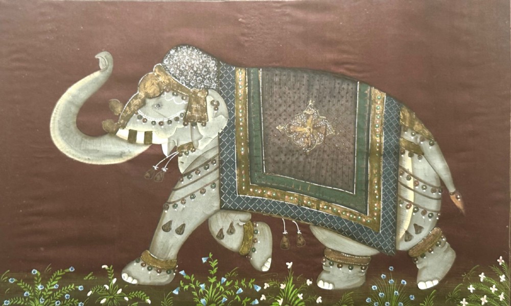 Pair of  Elephants Painted on Silk View III