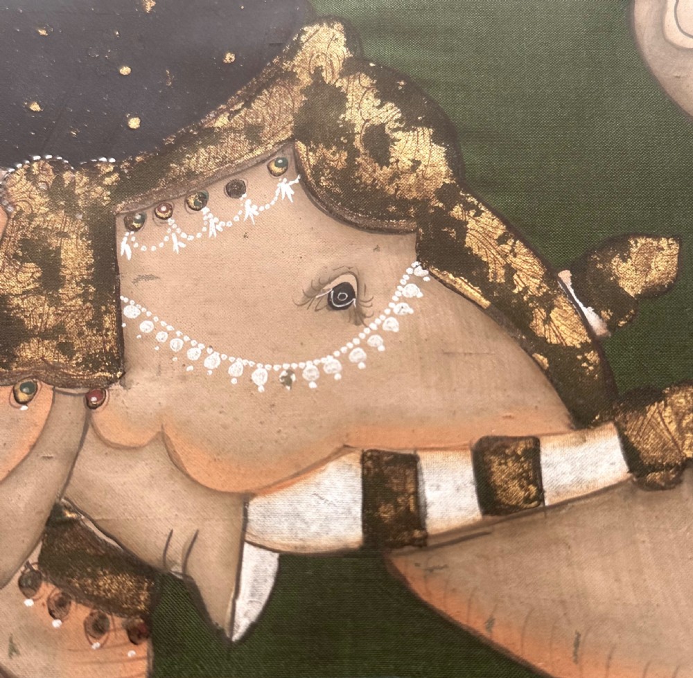 Pair of  Elephants Painted on Silk View XII