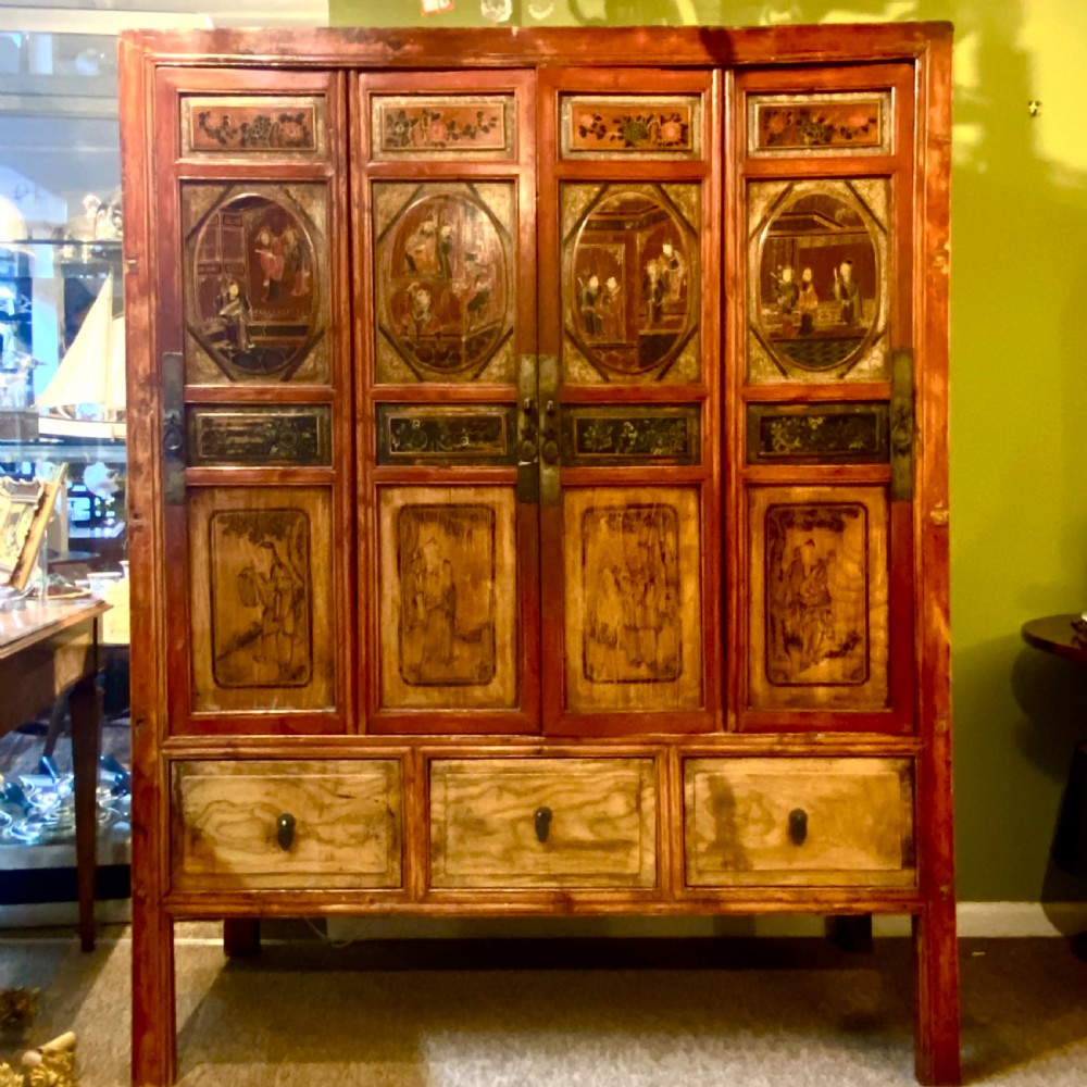 Chinese Painted Wedding Cabinet, Late Qing dynasty