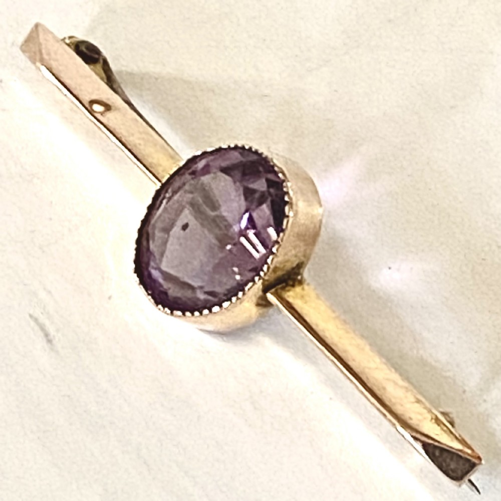 Amethyst and Gold Bar Brooch