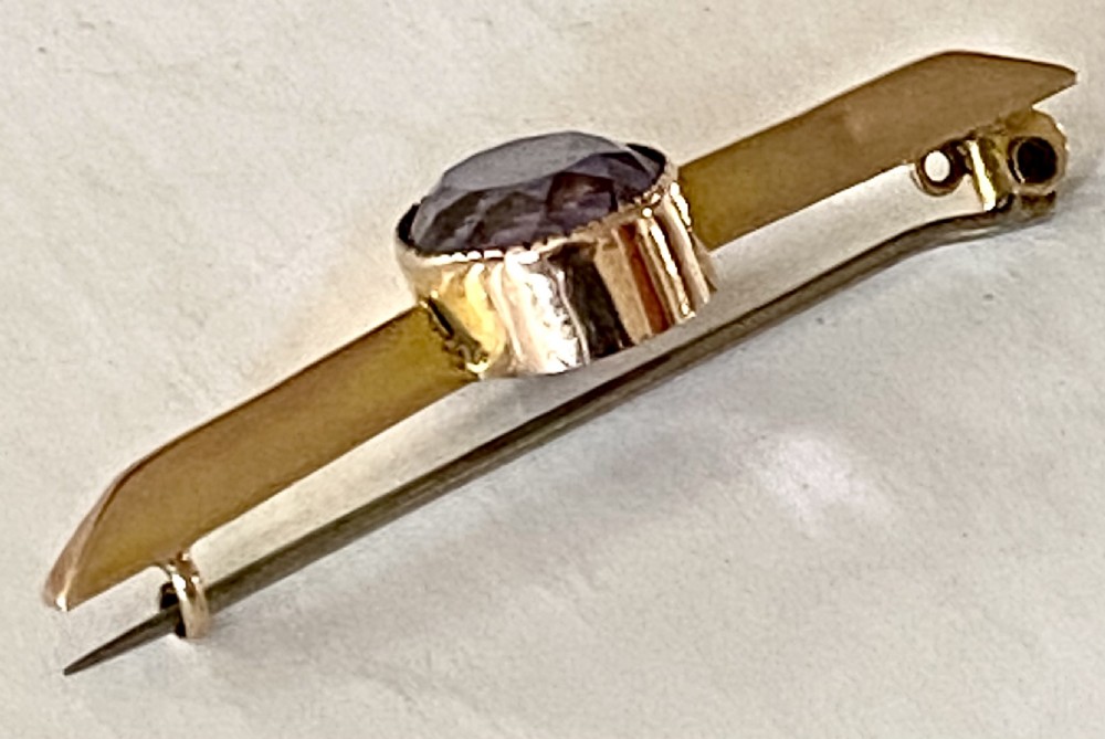 Amethyst and Gold Bar Brooch View III