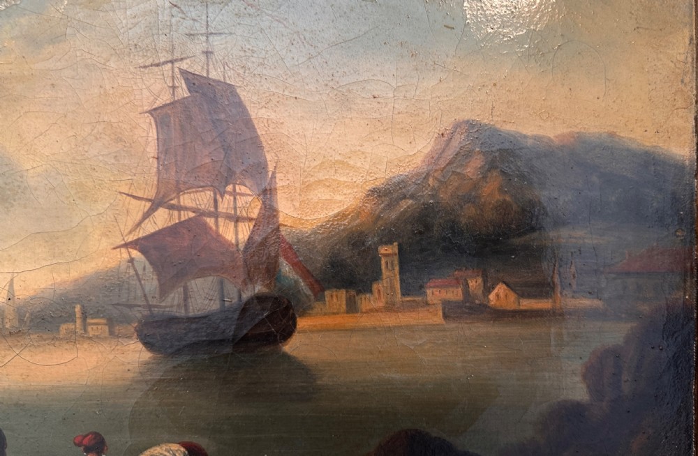 18th Century Dutch Oil on Canvas Depicting a Harbour Scene View III