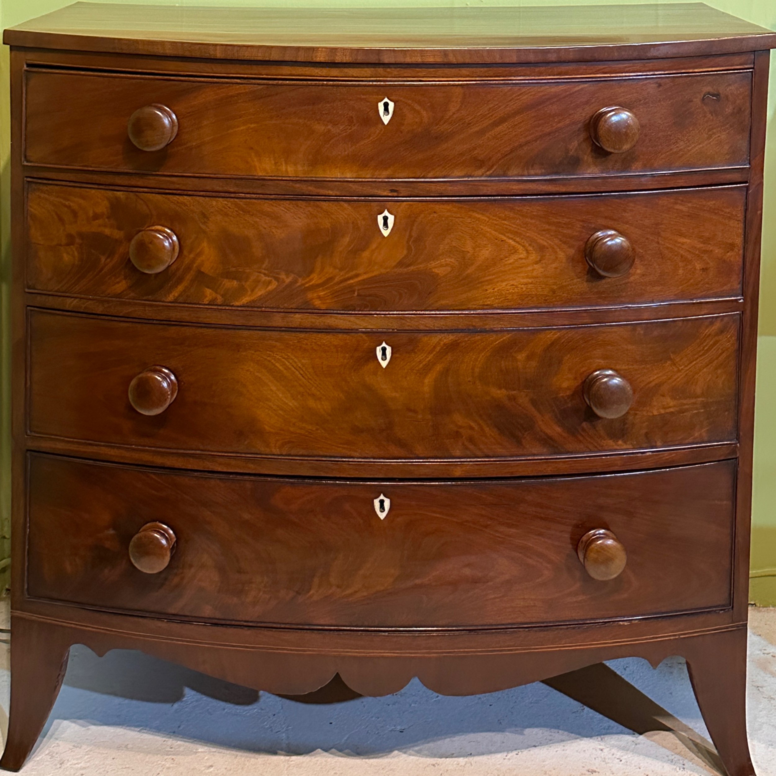 Flame Mahogany Bow Front Chest of Drawers