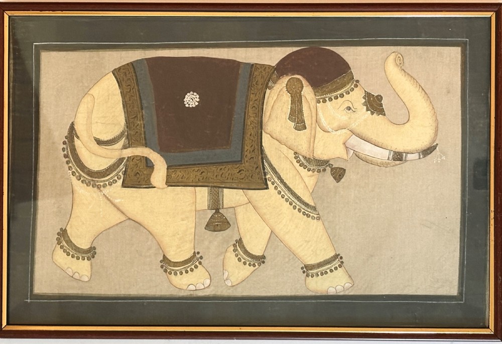 Pair of Oils on Silk of Elephants View III