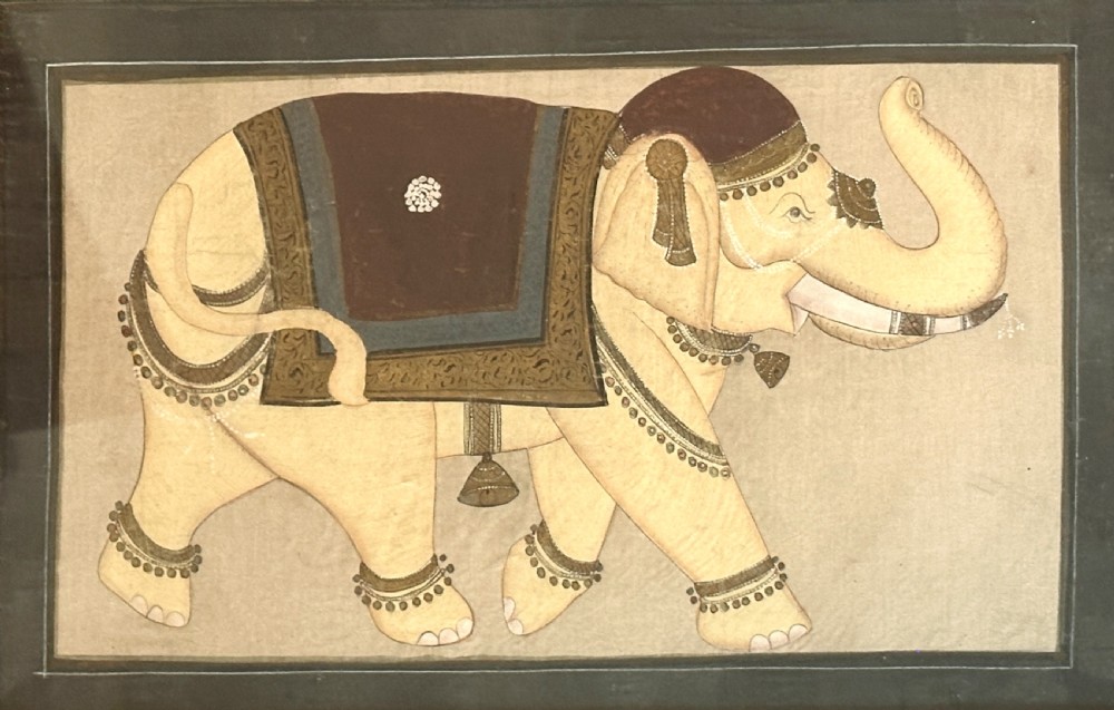Pair of Oils on Silk of Elephants View IV