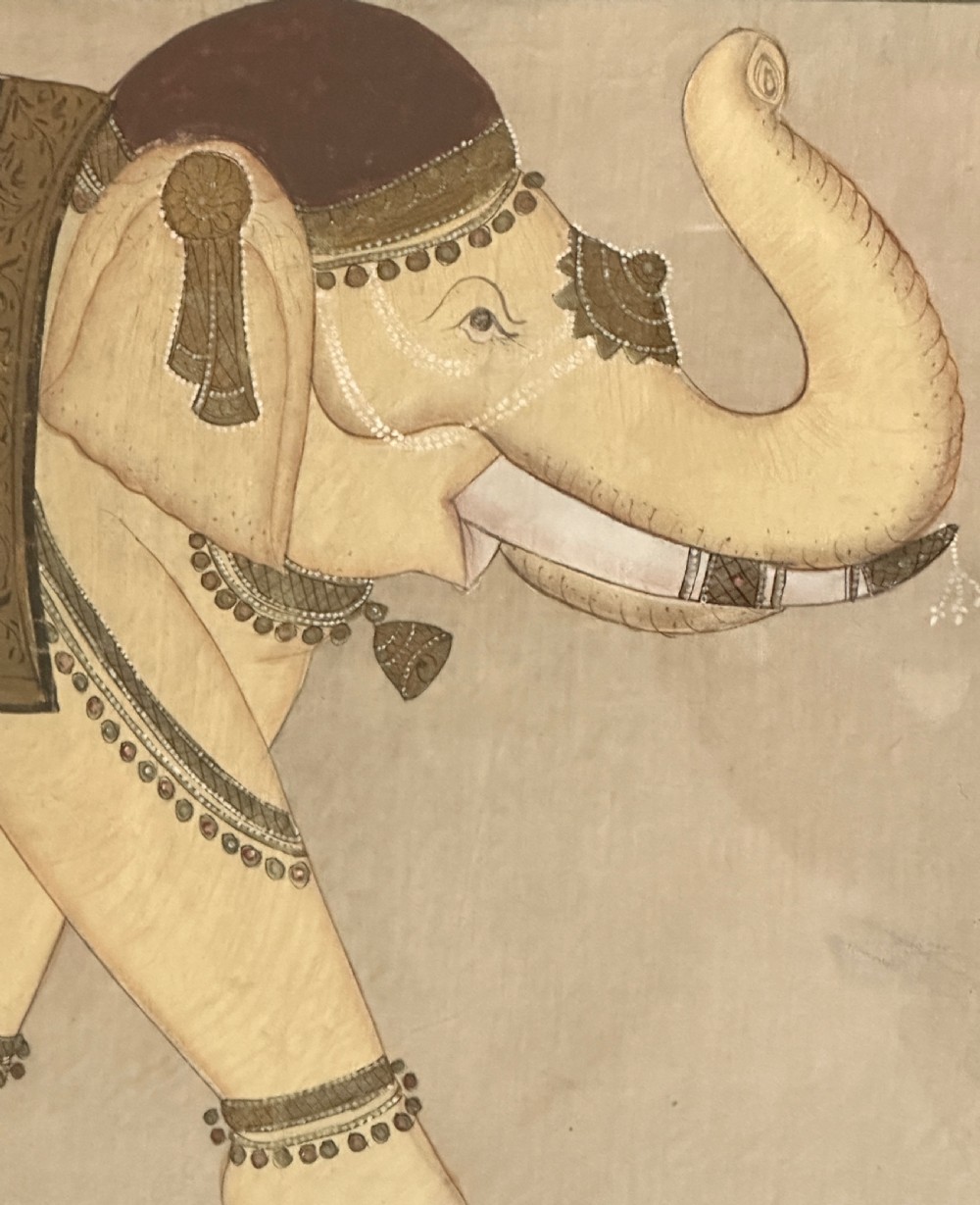 Pair of Oils on Silk of Elephants View V