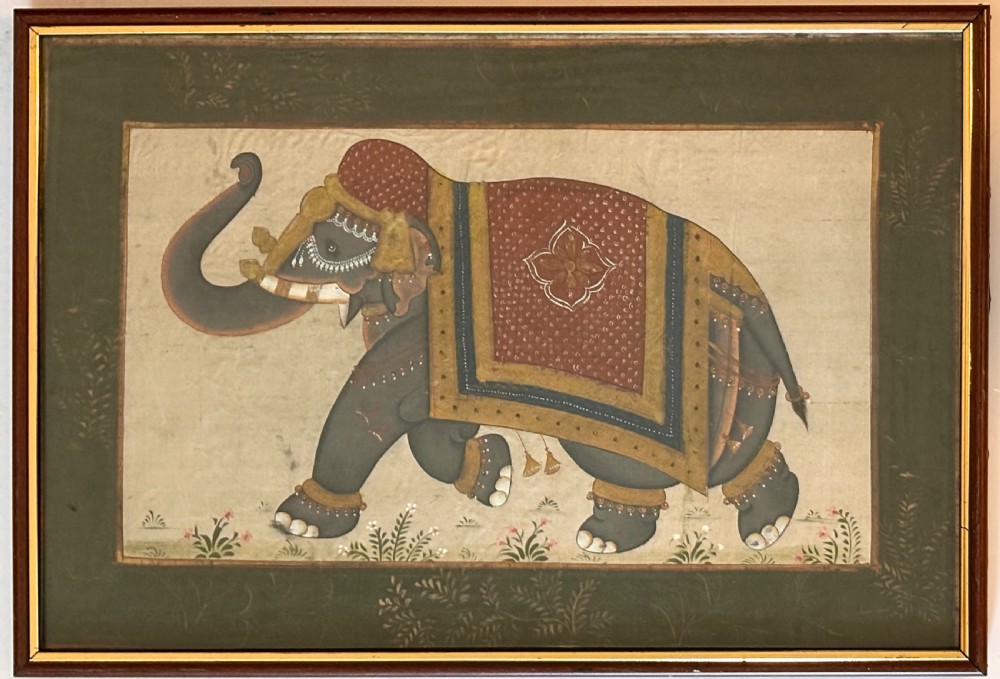 Pair of Oils on Silk of Elephants View VI