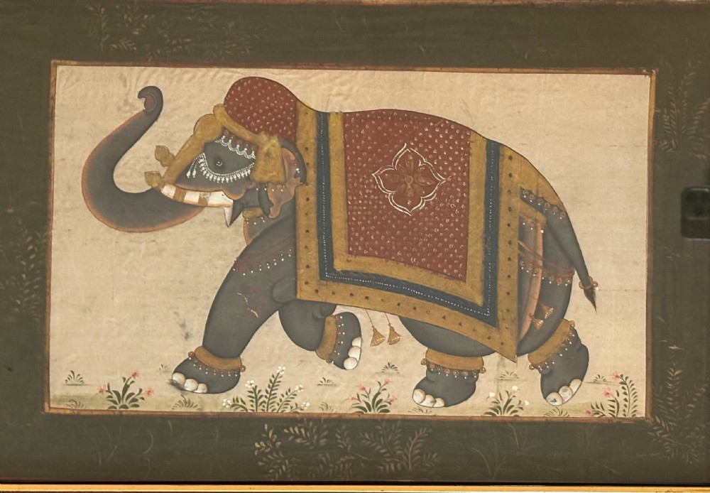 Pair of Oils on Silk of Elephants View VII