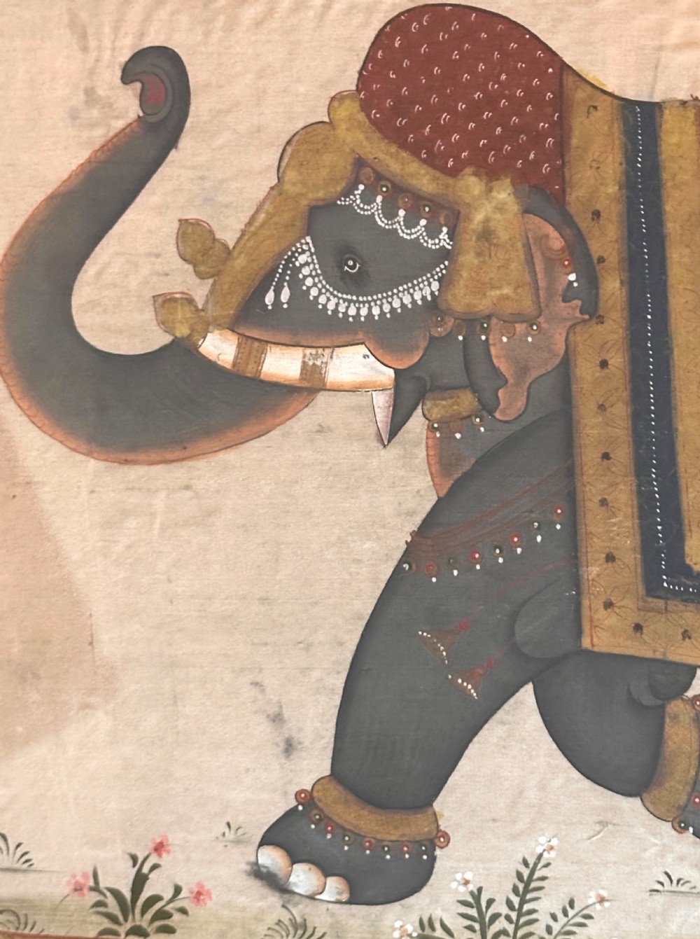 Pair of Oils on Silk of Elephants View VIII