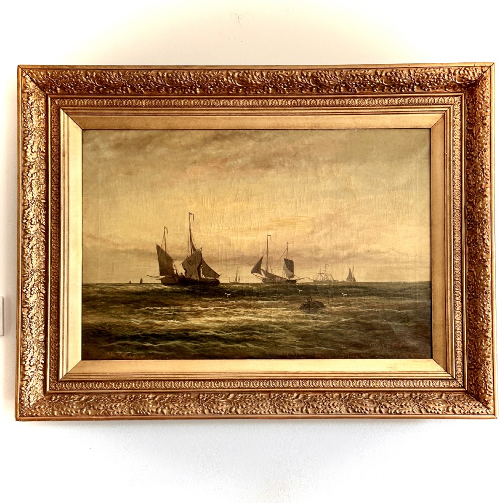 Oil on Canvas of a Maritime Theme at Sunset by William Rogers. View II