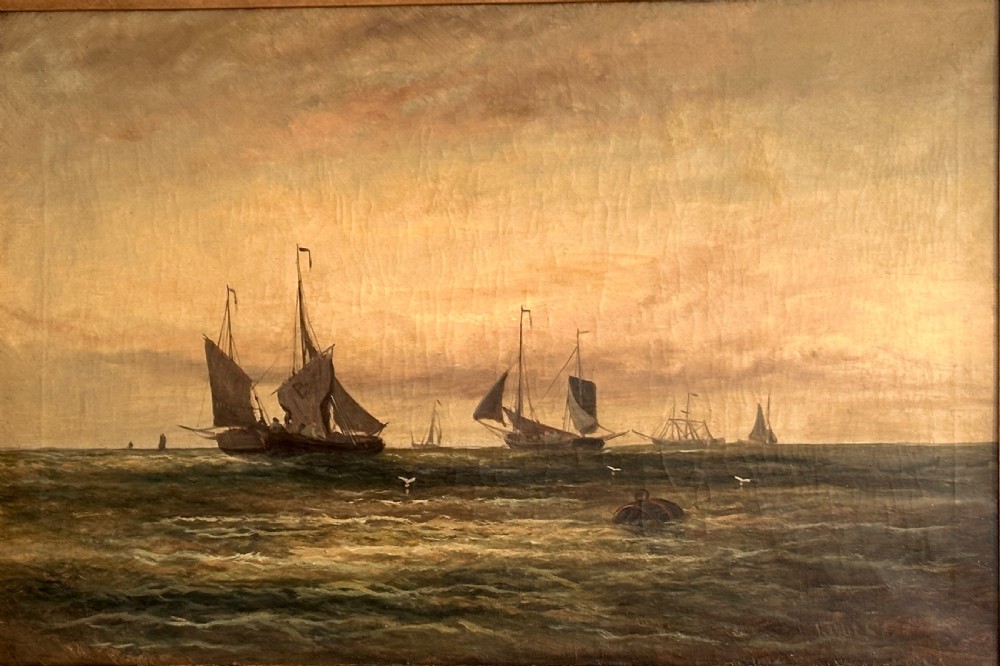Oil on Canvas of a Maritime Theme at Sunset by William Rogers. View III