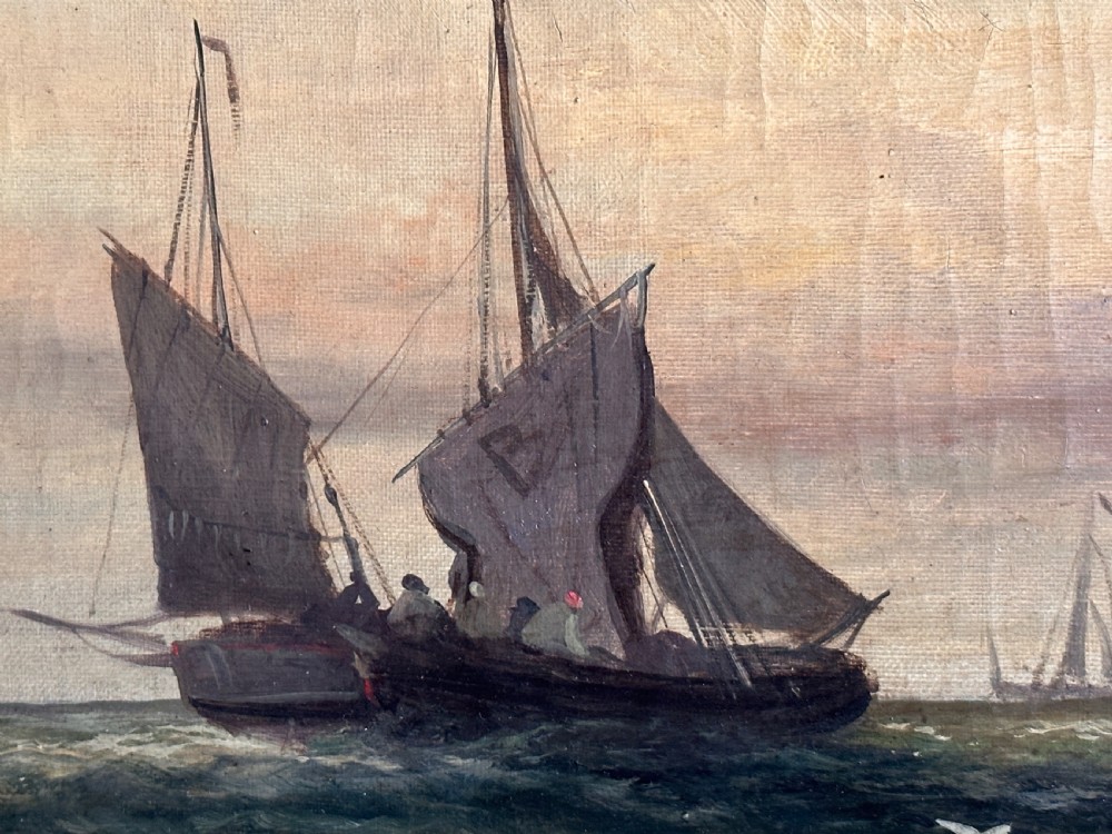 Oil on Canvas of a Maritime Theme at Sunset by William Rogers. View VI
