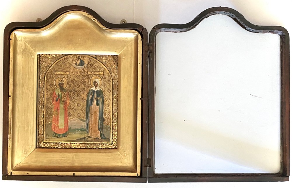 Russian Orthodox Icon depicting Saints  Alexander and  Irina. View VIII