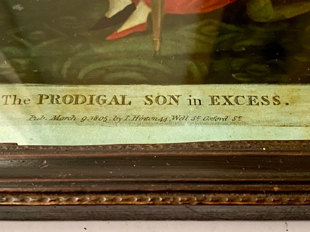 A pair of framed Georgian reverse glass paintings depicting biblical scenes inside dark ebonised wooden frames. View XIII