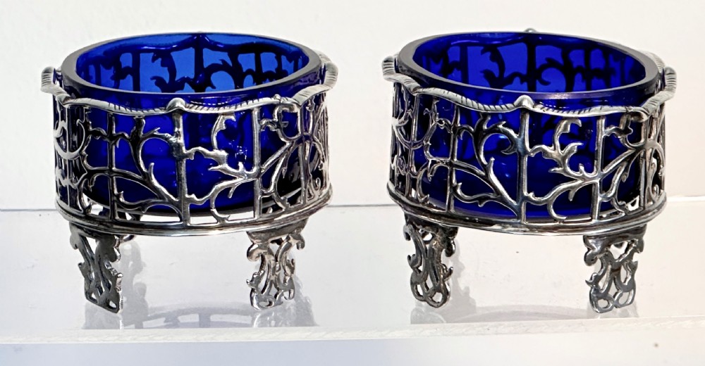 Pair of Georgian Silver Salts with Glass Liners 