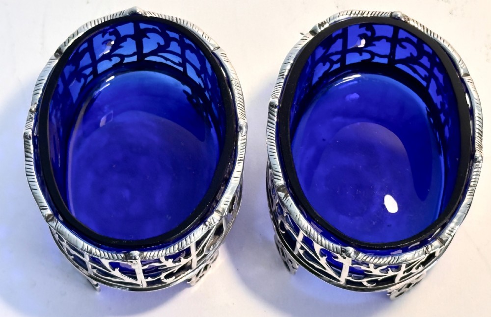 Pair of Georgian Silver Salts with Glass Liners  View II
