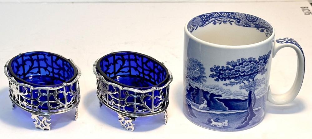 Pair of Georgian Silver Salts with Glass Liners  View VI