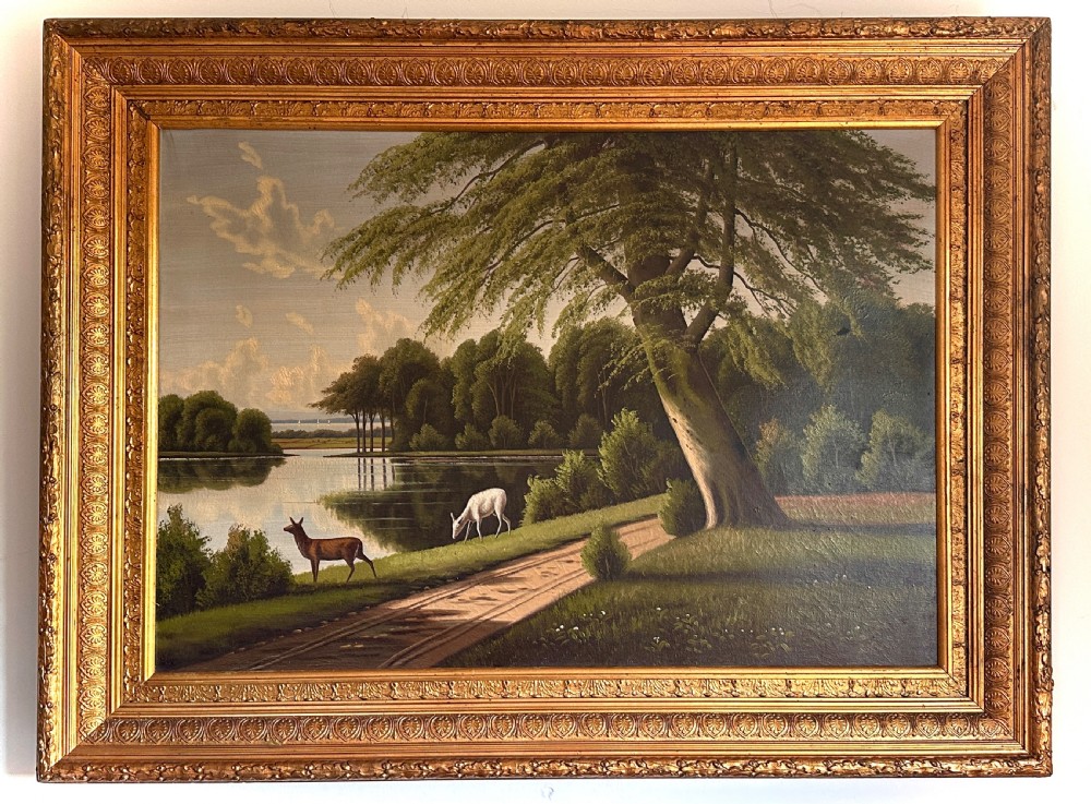 Large Oil on Canvas Depicting  a Park Scene 
