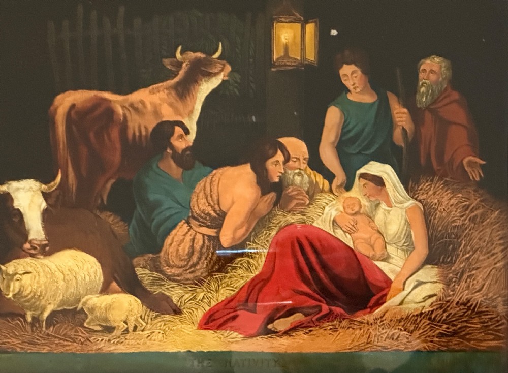 Regency Reverse Lithograph Print on Glass of The Nativity. View II