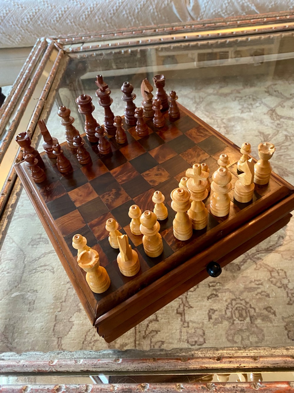Antique Walnut and Rosewood Chess Set. View V