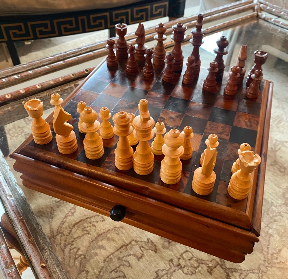 Antique Walnut and Rosewood Chess Set. View III