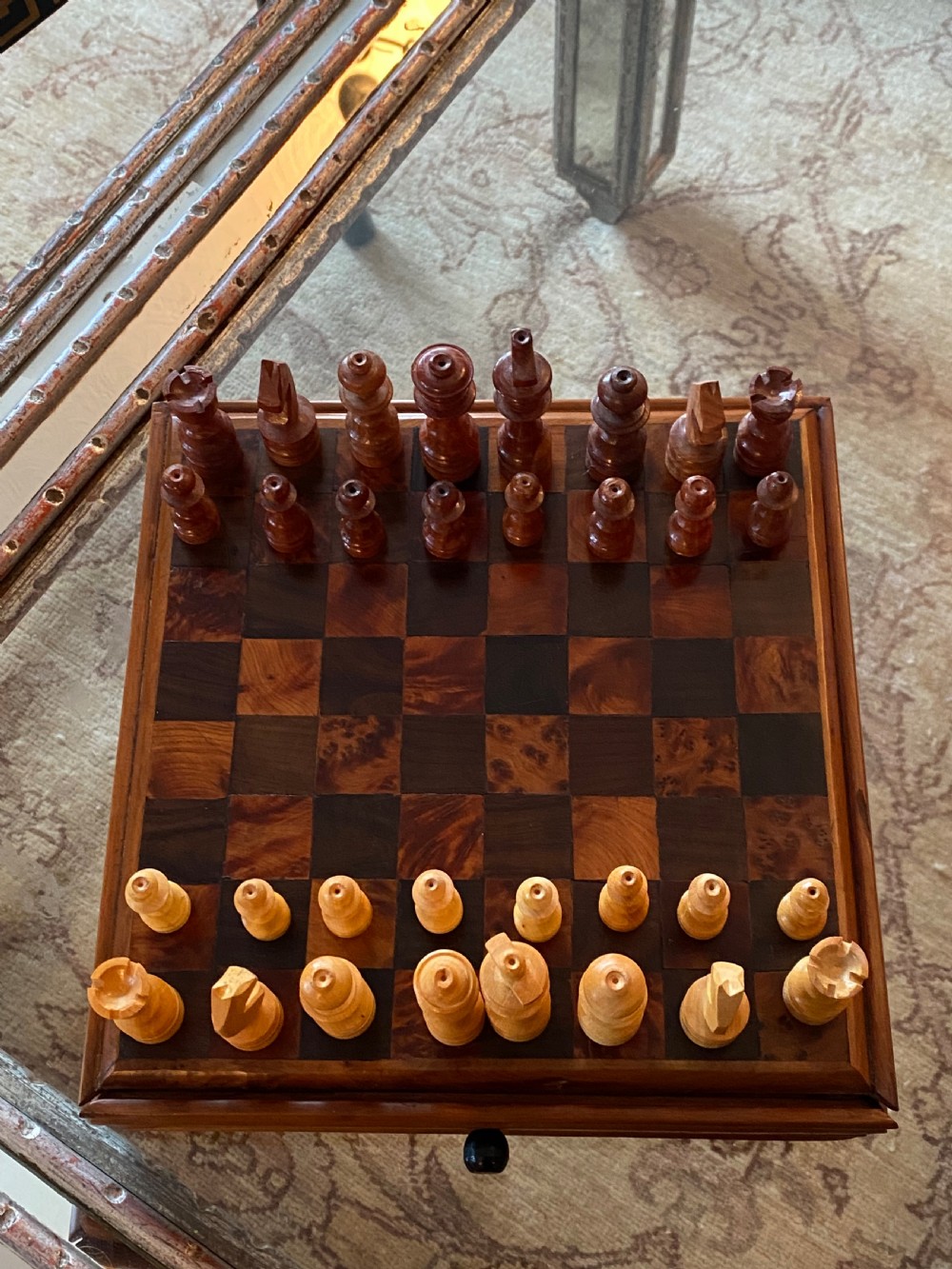 Antique Walnut and Rosewood Chess Set. View IV