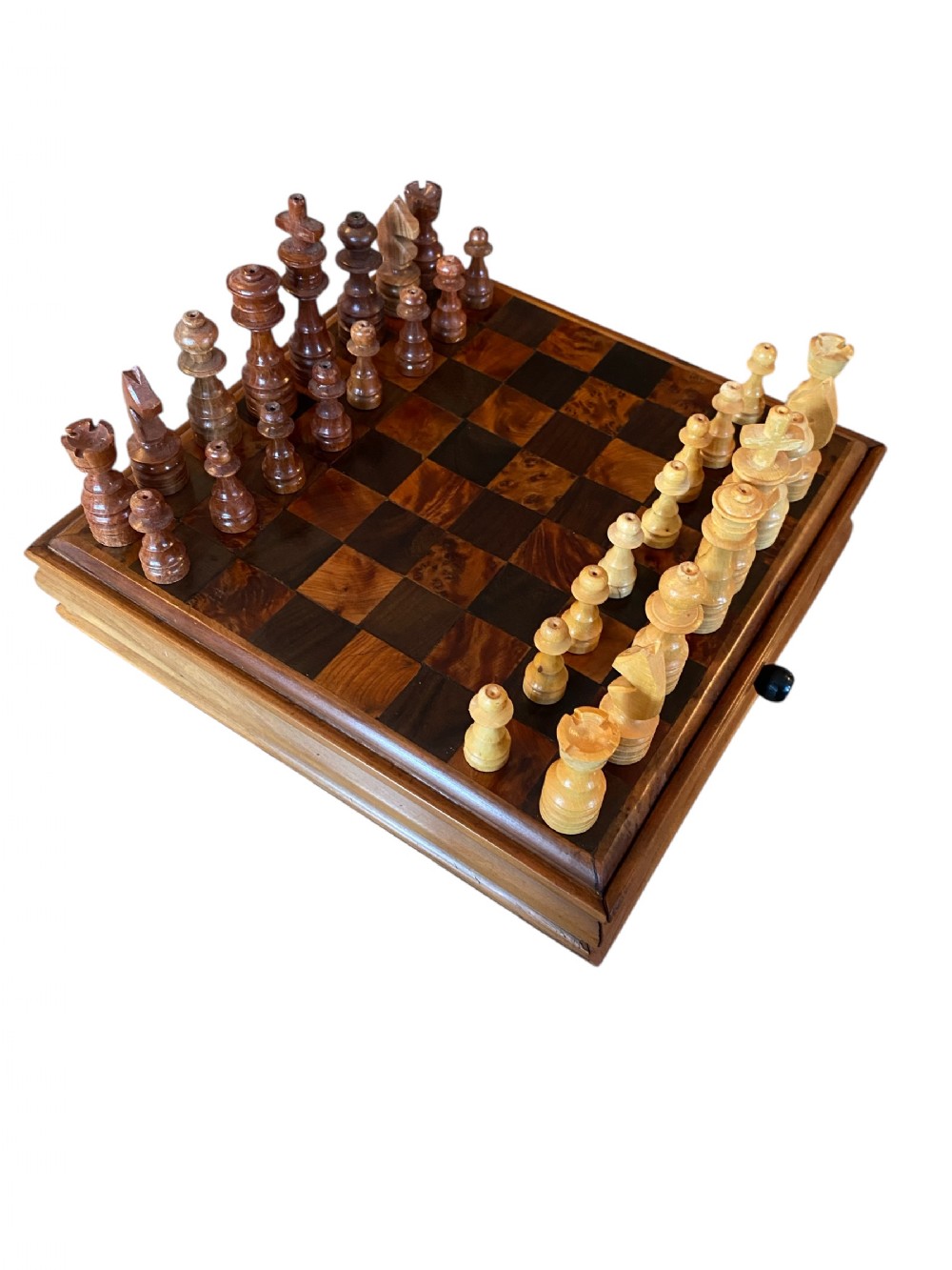 Antique Walnut and Rosewood Chess Set.