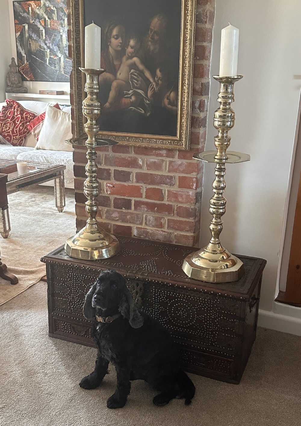 Dutch Pair of Brass Church Candlesticks of Large  Proportion View II