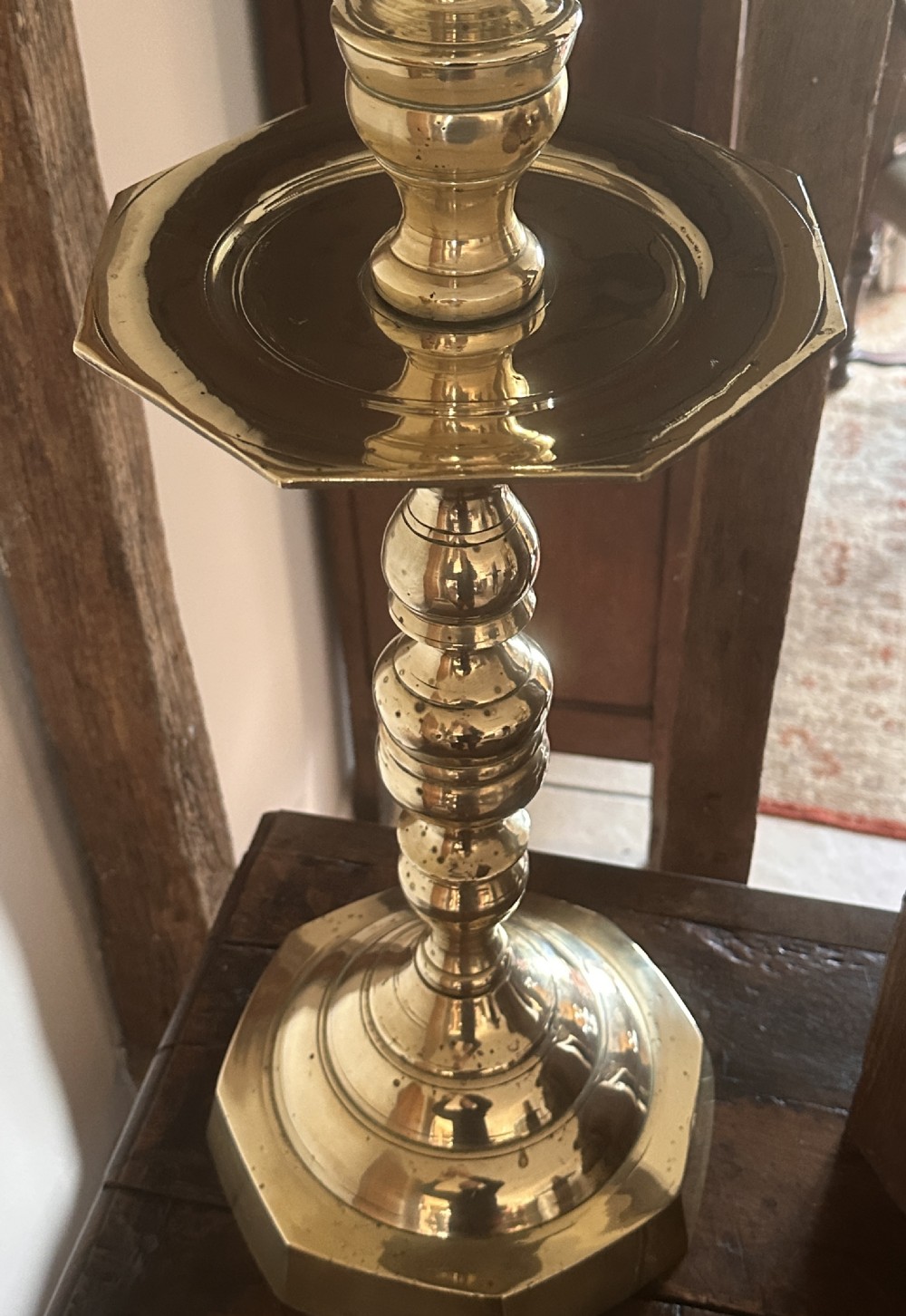 Dutch Pair of Brass Church Candlesticks of Large  Proportion View VII