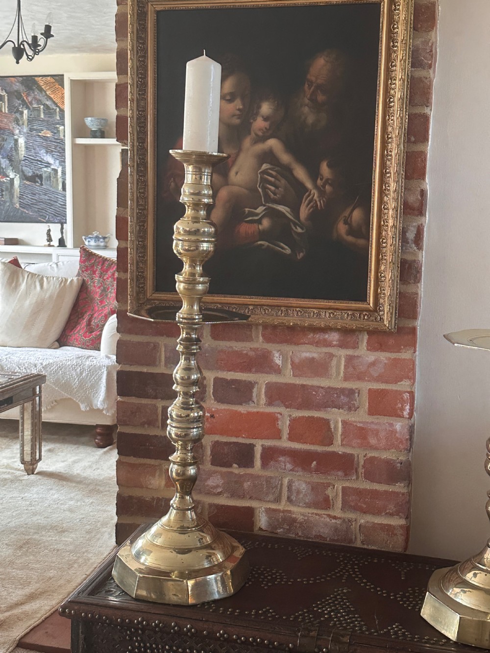 Dutch Pair of Brass Church Candlesticks of Large  Proportion View X