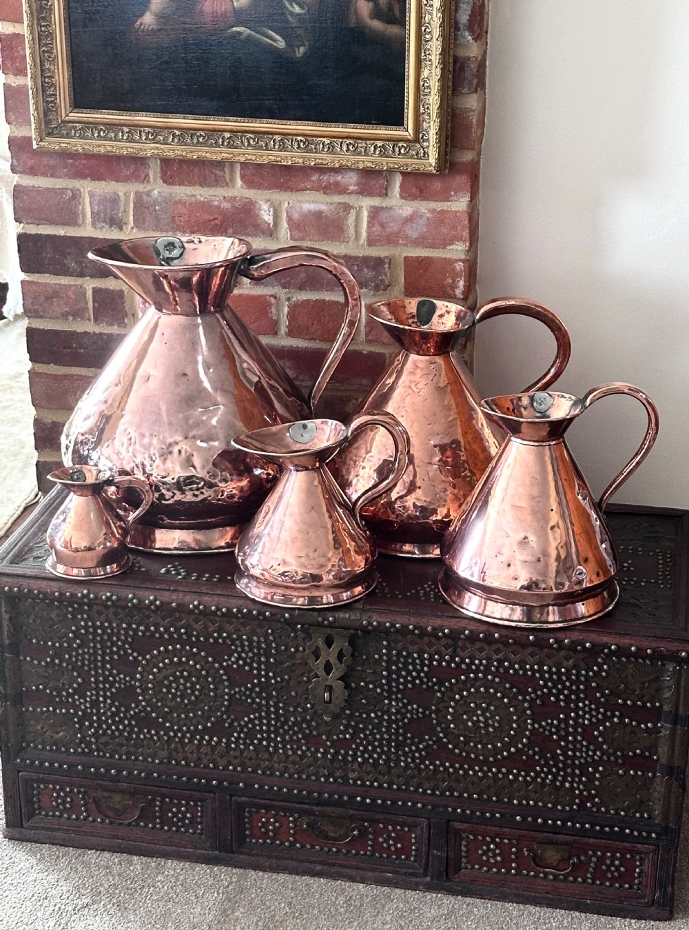 Copper Measuring Jugs of Large Proportion View XII