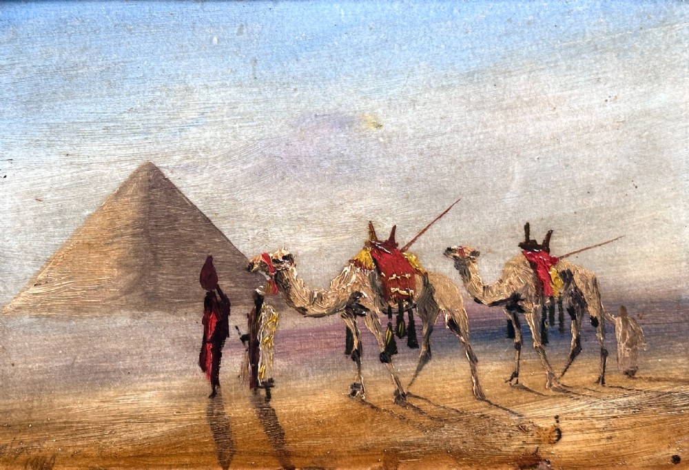 Grand Tour Oil Painting of Camels and Pyramid in the Desert View VI
