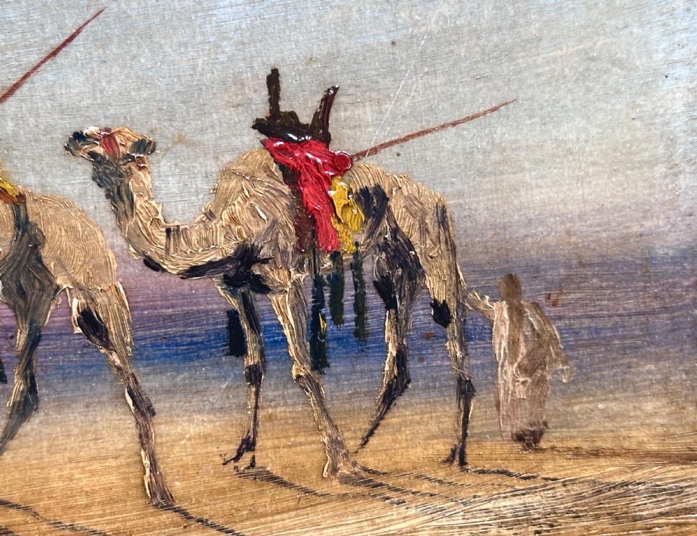 Grand Tour Oil Painting of Camels and Pyramid in the Desert View III