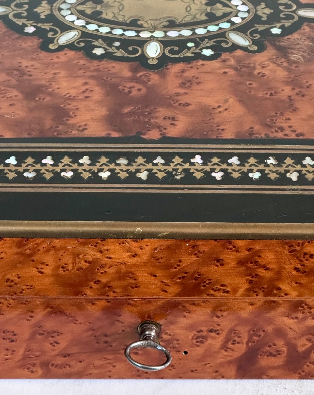 Table Box Made From Amboyna,  Mother of Pearl and Brass Stringing. View III