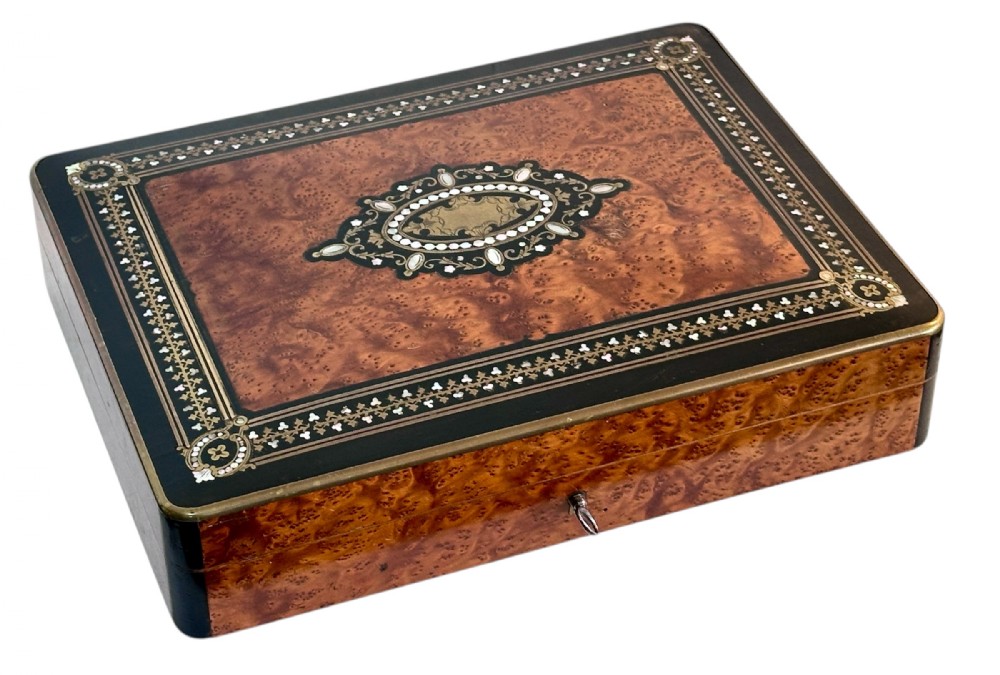 Table Box Made From Amboyna,  Mother of Pearl and Brass Stringing.