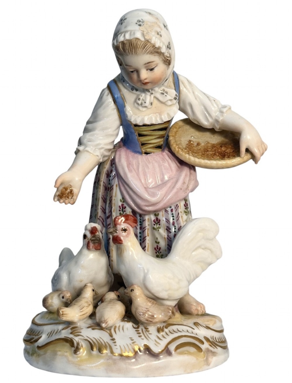 Meissen Figure of Girl Feeding her Chickens