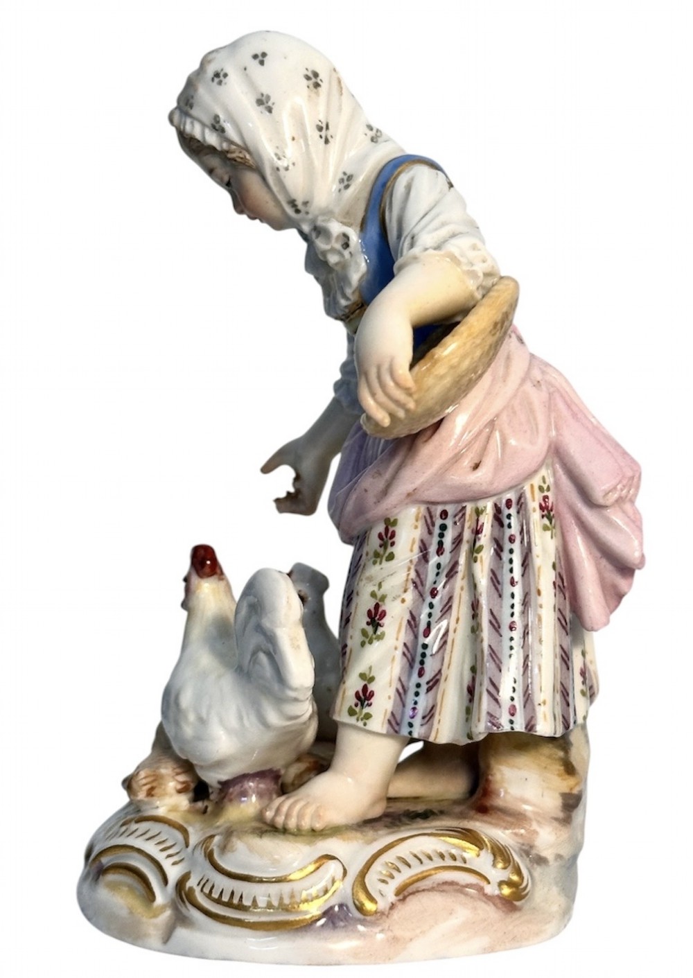 Meissen Figure of Girl Feeding her Chickens View VII