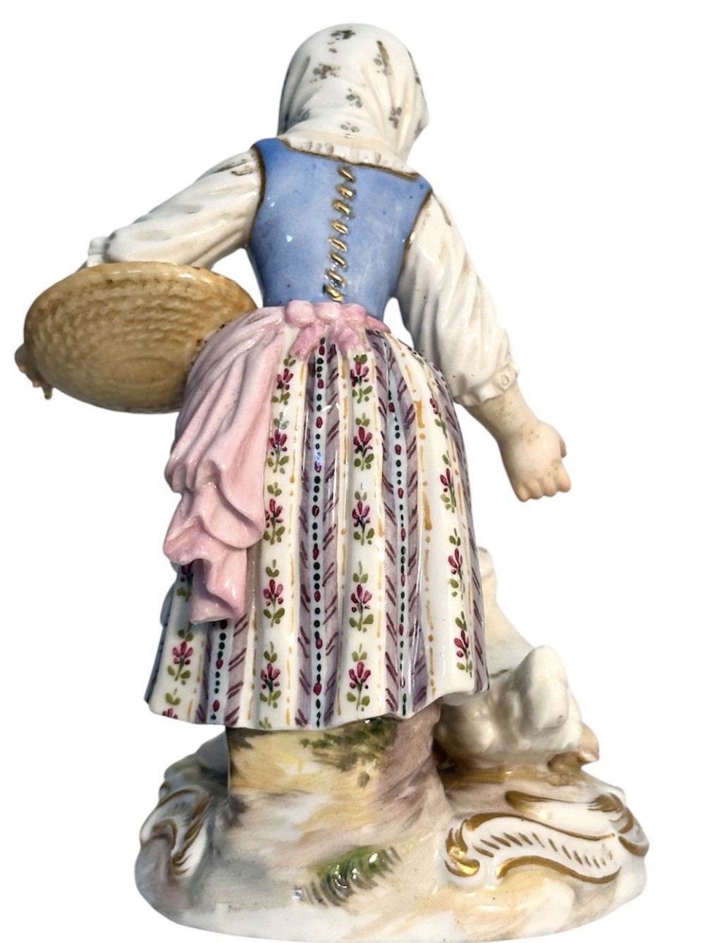 Meissen Figure of Girl Feeding her Chickens View VIII